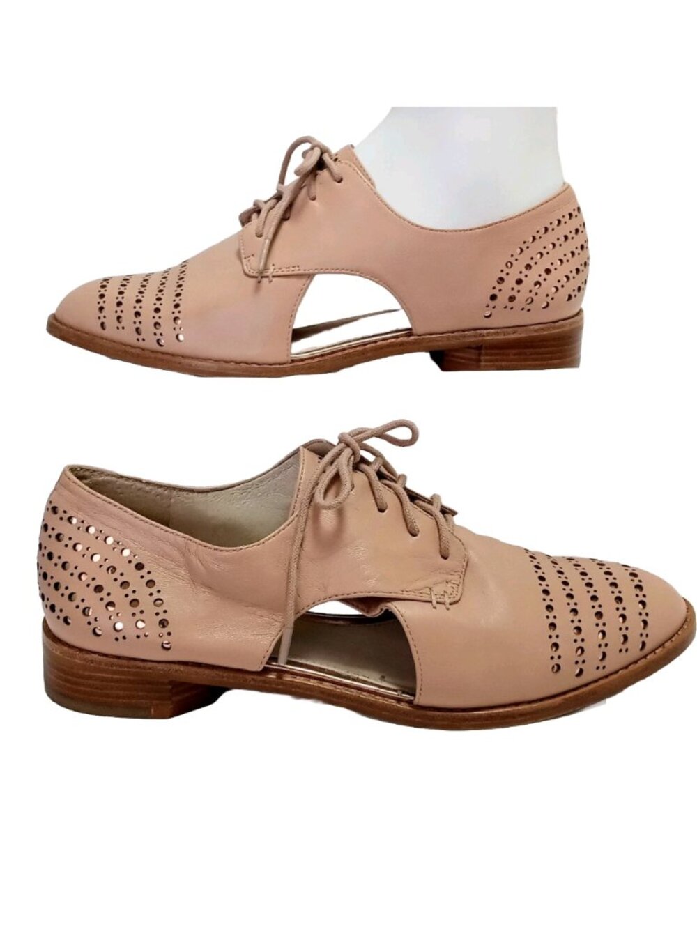 Louise et Cie Felta Leather Cutout Oxford Tan-Blush w/ Metallic Women Size 8.5M
